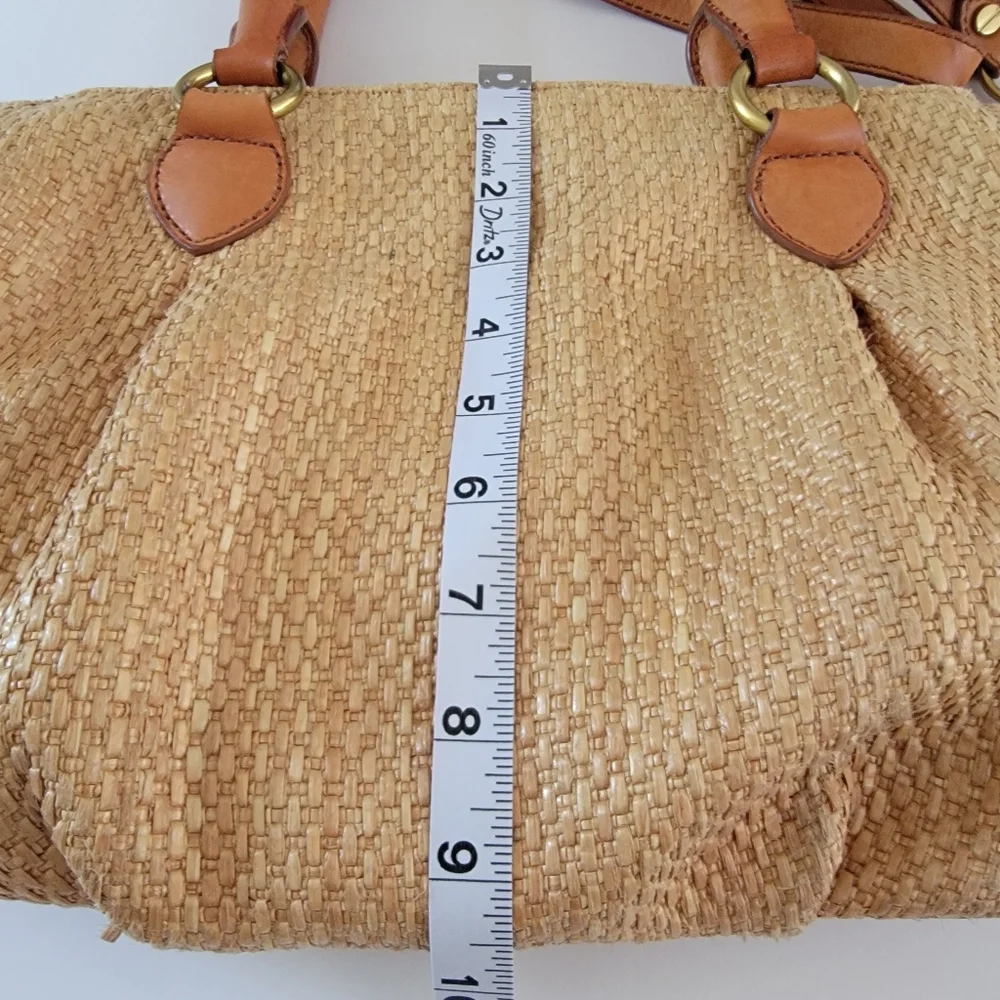 J. Crew Brompton Straw Tan Brown Leather Hobo Bag Y2K 2010